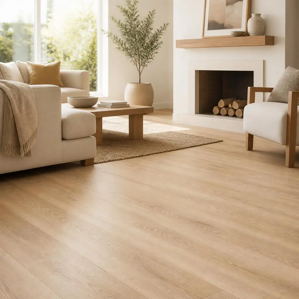 Natural look laminate flooring in a bright living room